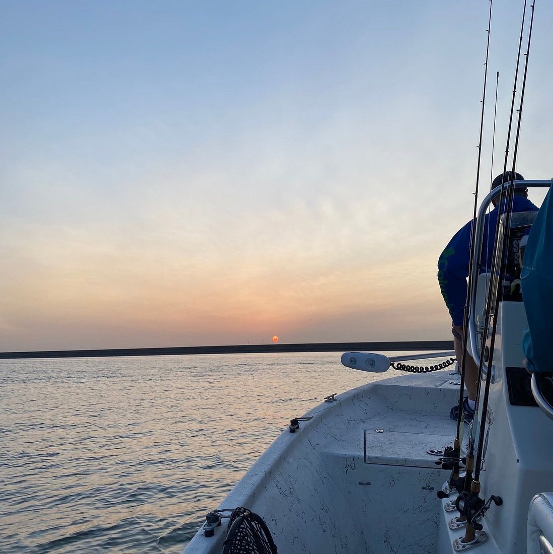 Rods rigged and ready aboard the boat at first light on Lake Texoma